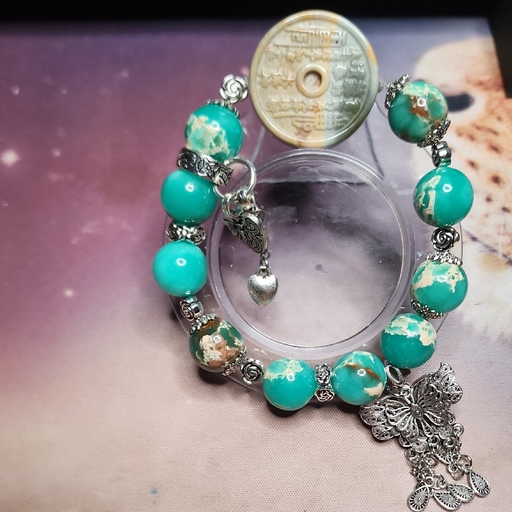 Turquoise Beaded Bracelet with Silver Accents